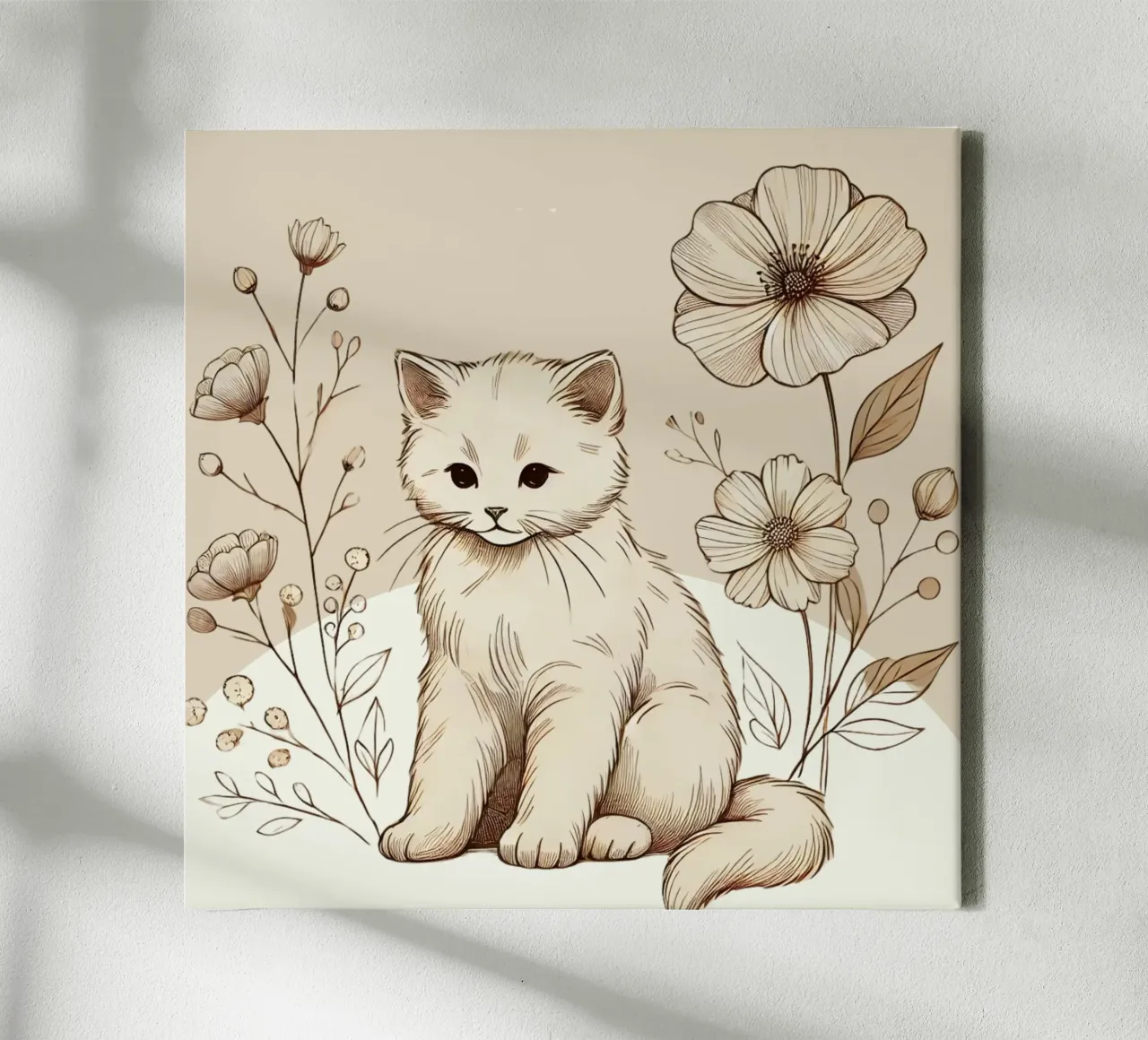 Chat fleuri - available until 02 February 2025 canvas with Floater frame by Museaux Adorables