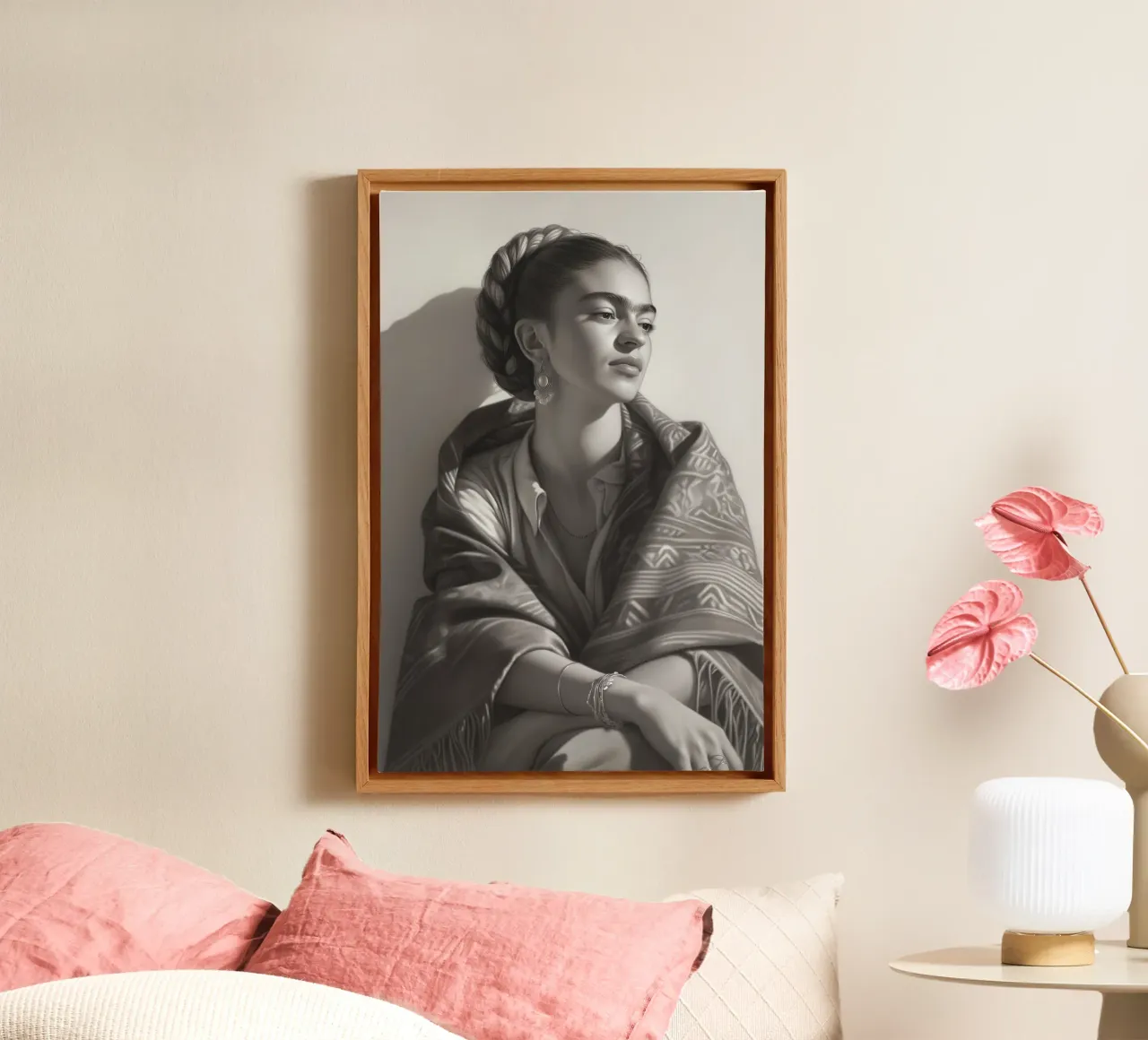 Frida Kahlo Bellezza monocromatica tela con Cornice a cassetta da Carinaprint