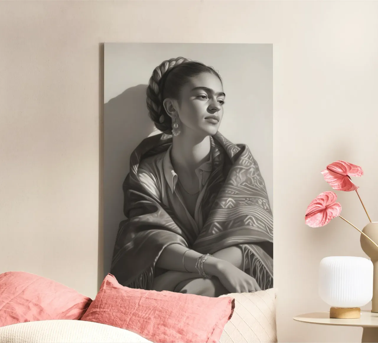 Frida Kahlo Bellezza monocromatica tela con Cornice a cassetta da Carinaprint