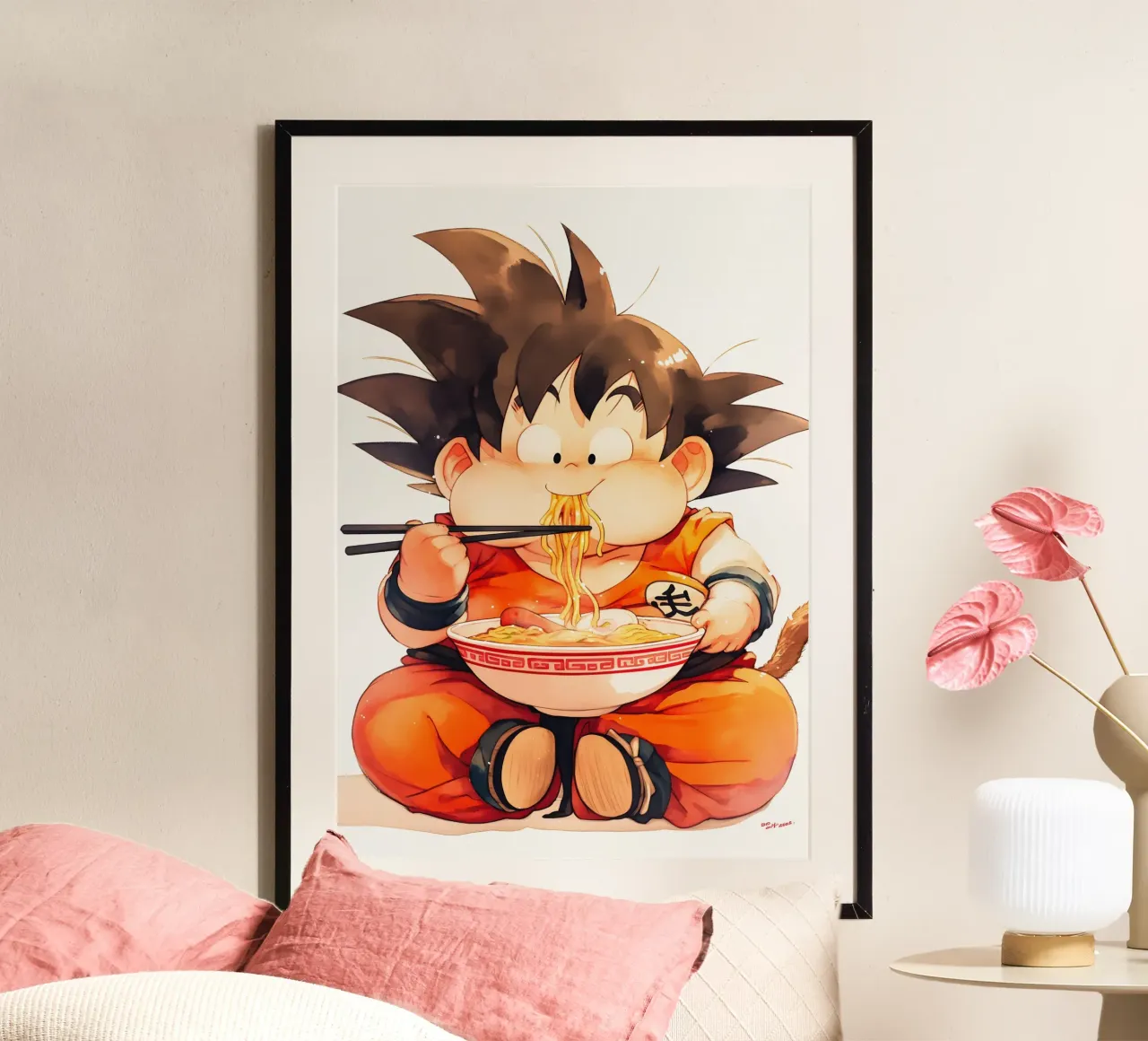 Goku From Dragon Ball Z Ramen poster con telaio in plastica da CreativeStudio