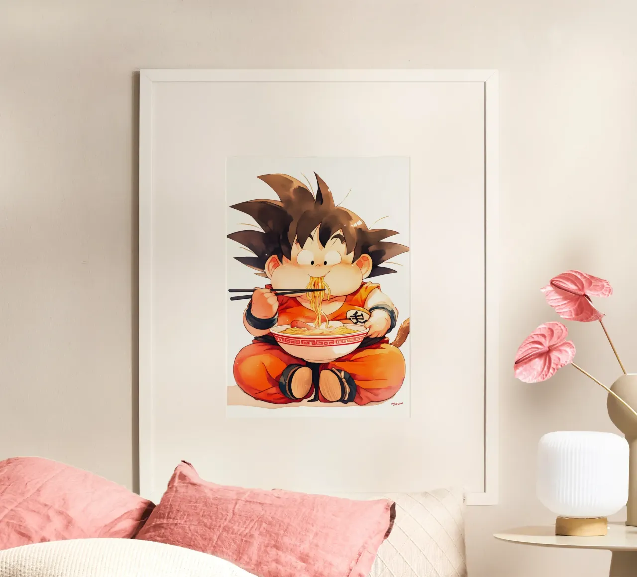 Goku From Dragon Ball Z Ramen poster con telaio in plastica da CreativeStudio