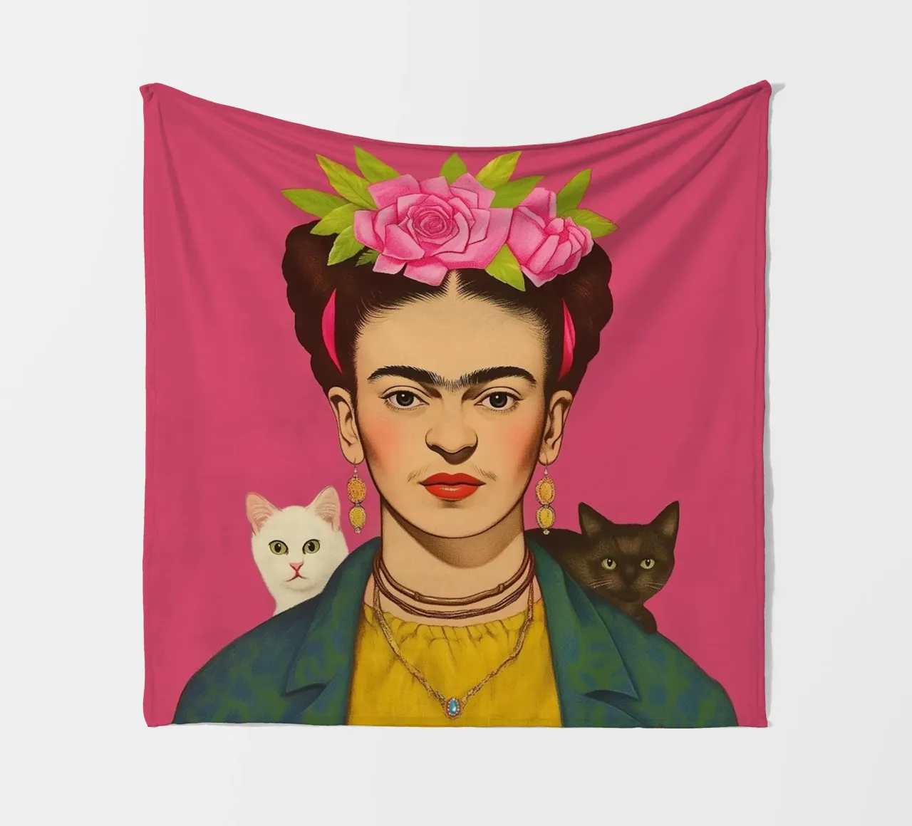 Frida con i cuccioli di gatto coperta in pile da Carinaprint