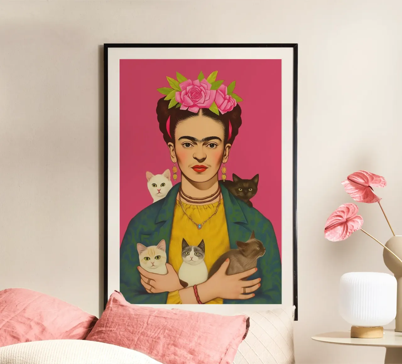 Frida con i cuccioli di gatto carta hahnemühle da Carinaprint