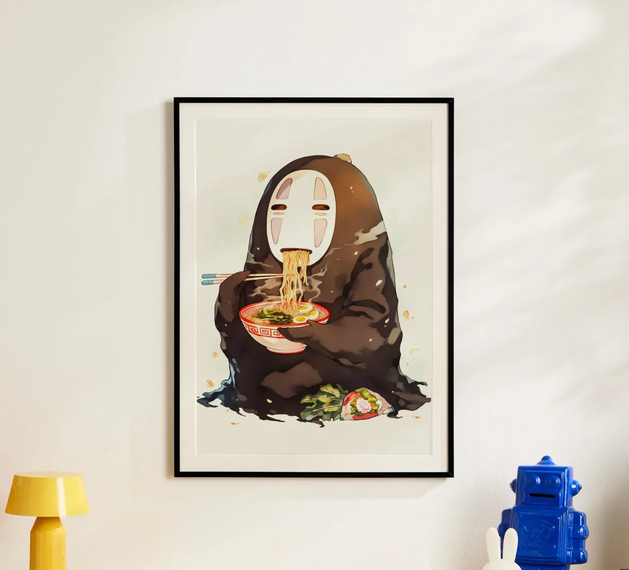 No Face From Spirited Away Ramen poster con telaio in alluminio da CreativeStudio