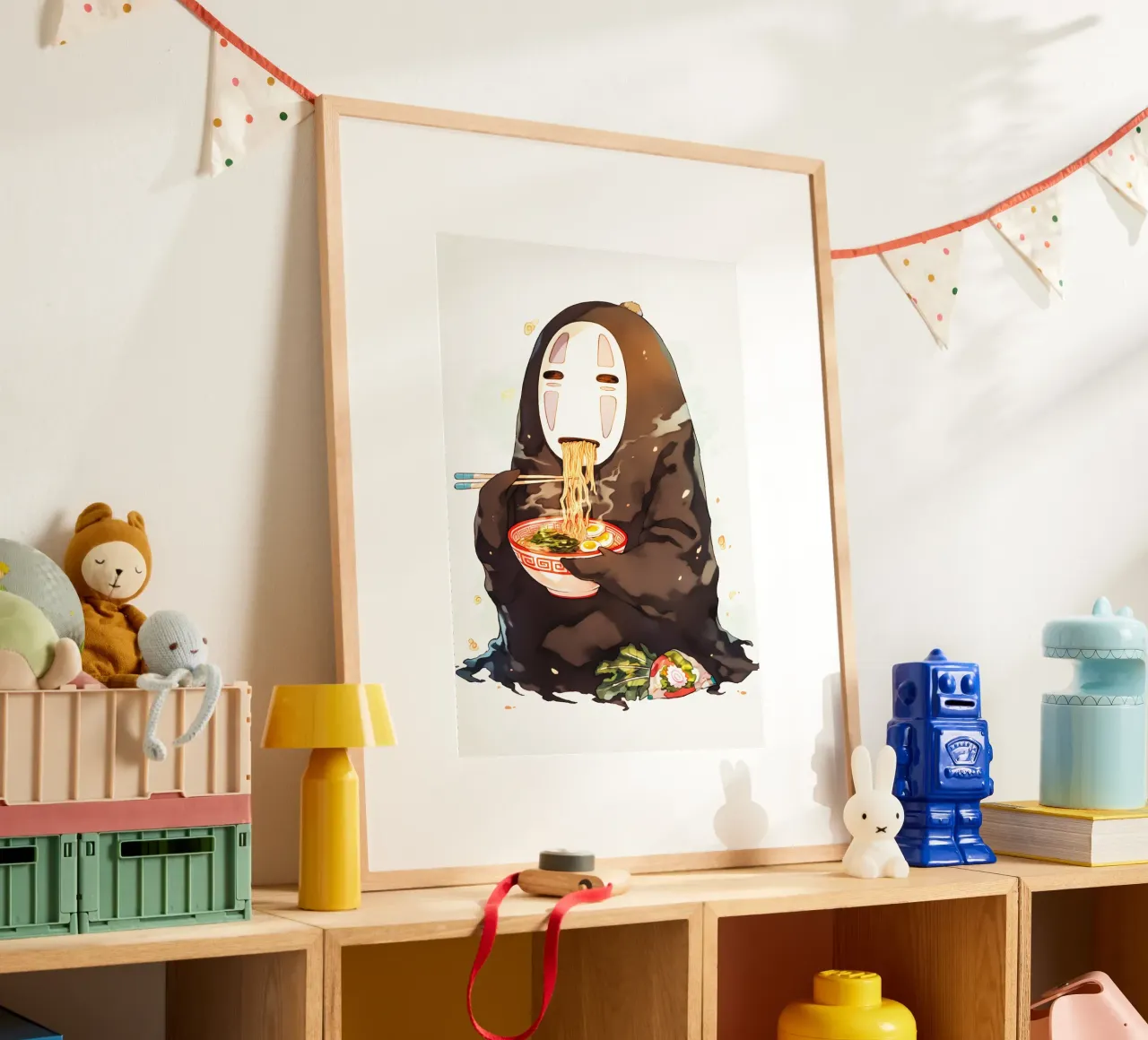 No Face From Spirited Away Ramen poster con telaio in alluminio da CreativeStudio