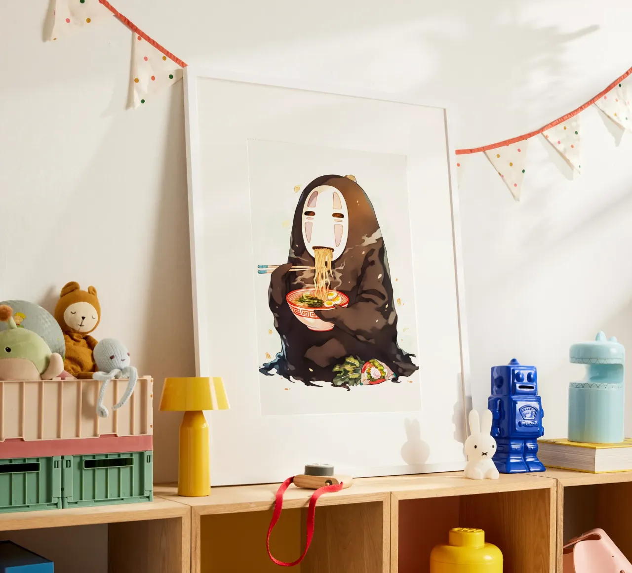 No Face From Spirited Away Ramen poster con telaio in alluminio da CreativeStudio