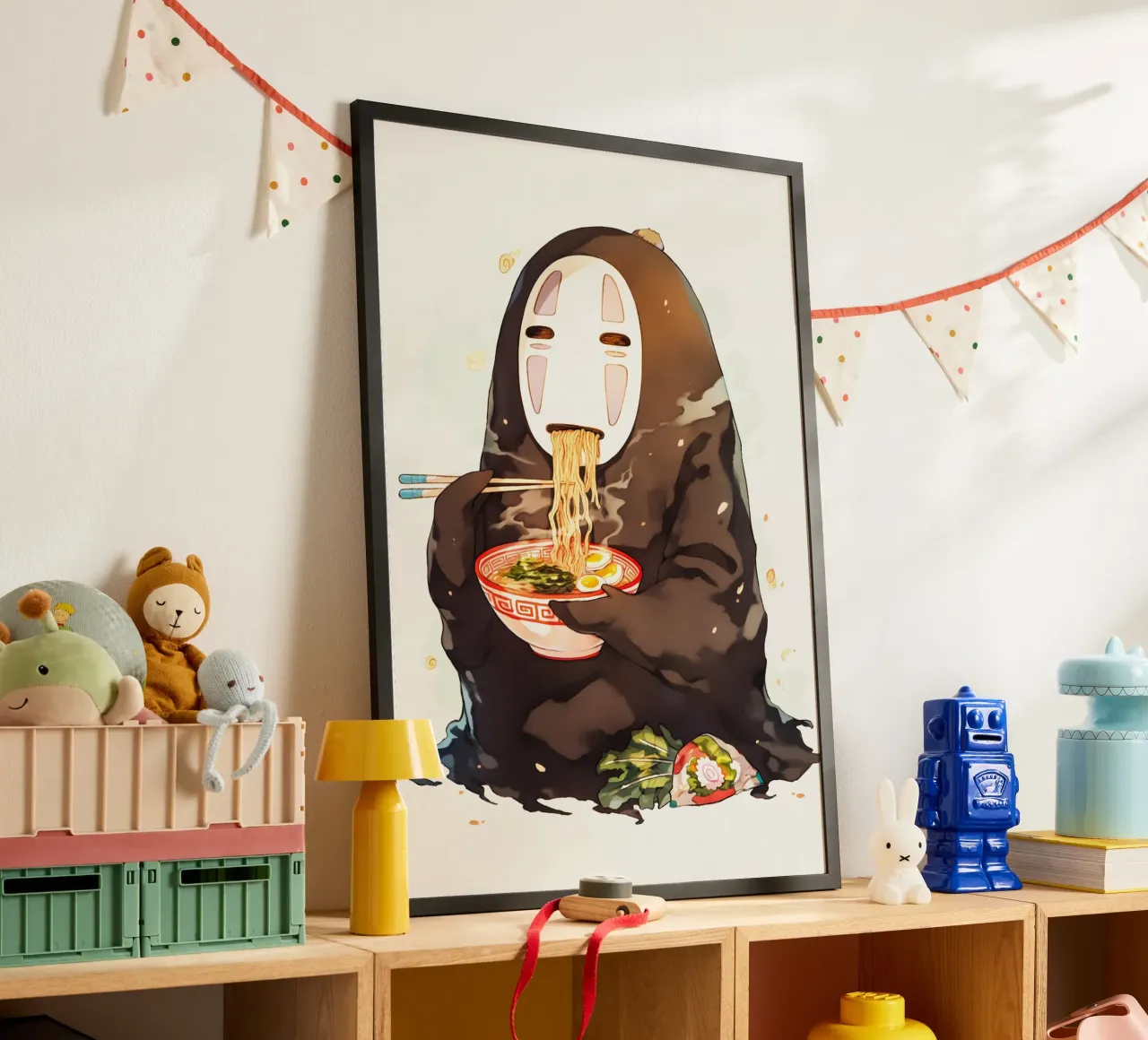 No Face From Spirited Away Ramen poster con telaio in alluminio da CreativeStudio