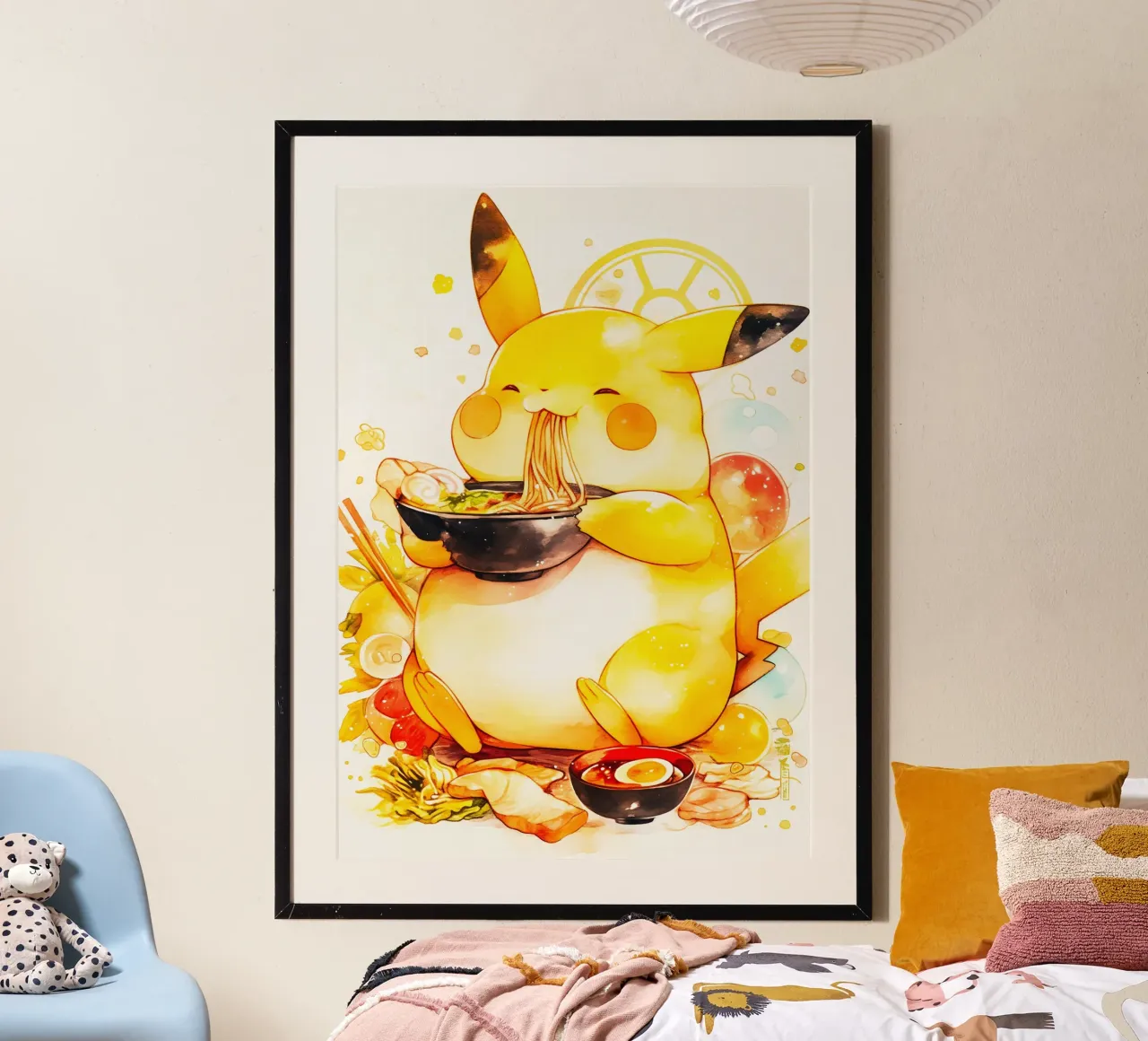 Pikachu From Pokemon Ramen poster con telaio in plastica da CreativeStudio