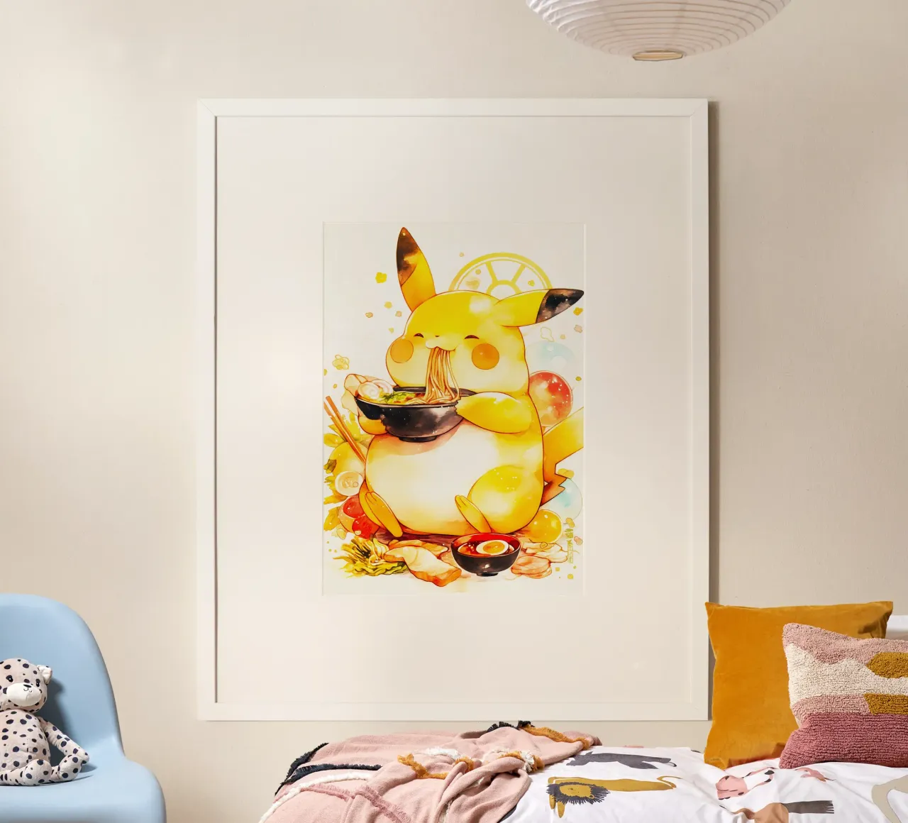 Pikachu From Pokemon Ramen poster con telaio in plastica da CreativeStudio