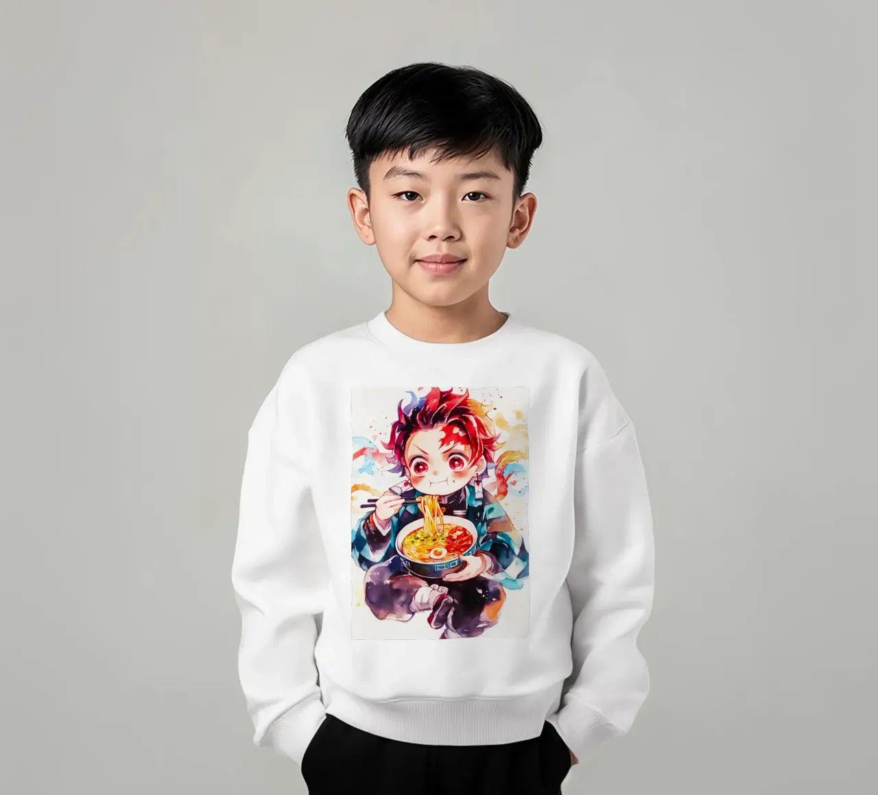 Tanjiro Kamado from Demon Slayer Ramen kids sweatshirt by CreativeStudio