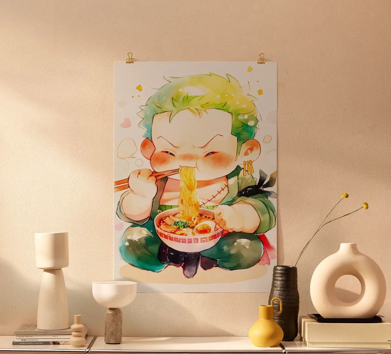 Zoro From One Piece Ramen poster con telaio in legno da CreativeStudio