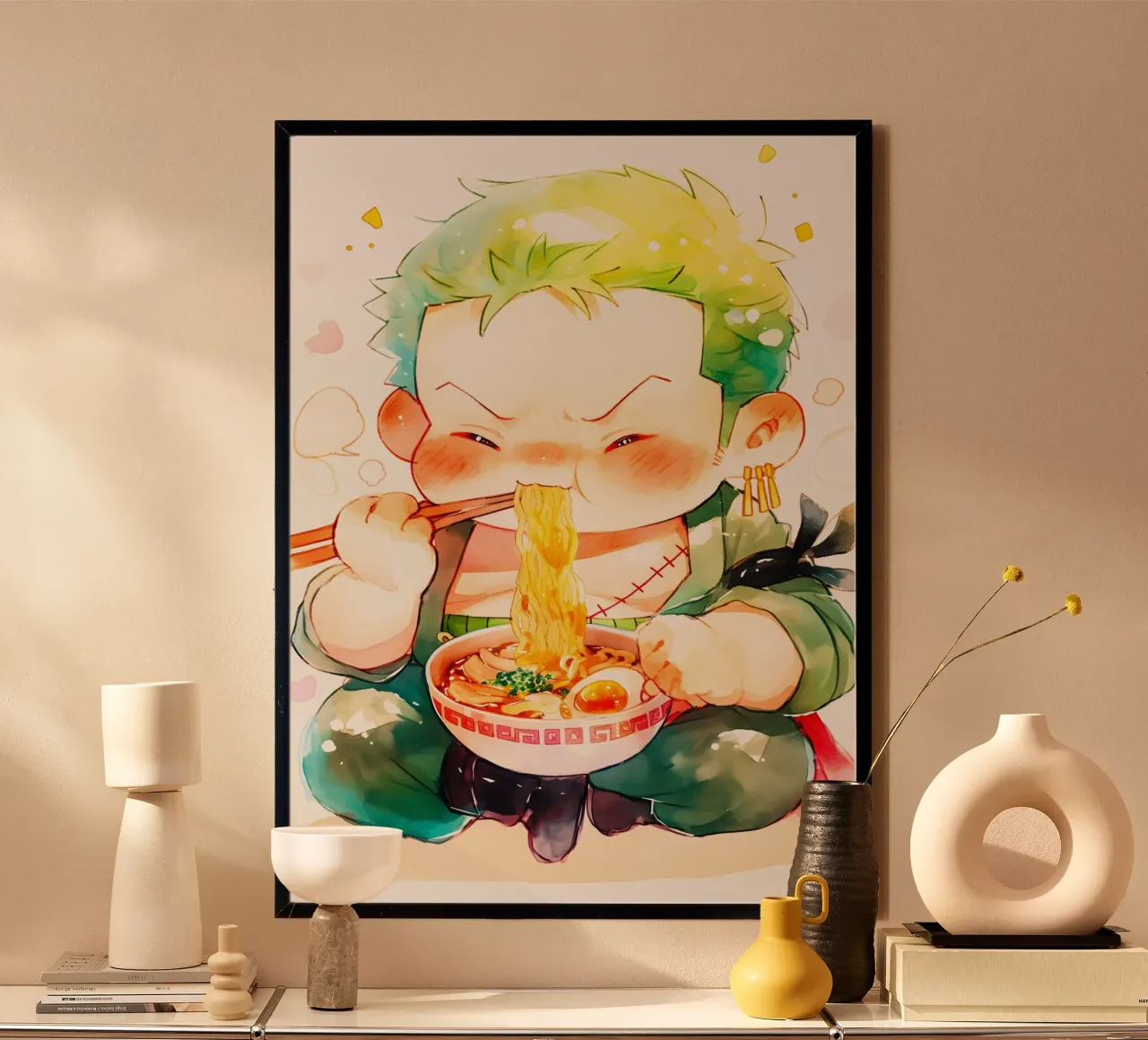 Zoro From One Piece Ramen poster con telaio in legno da CreativeStudio