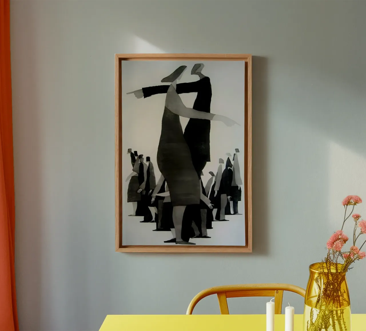 Dual Figures in Motion – Abstract Wall Art canvas with Floater frame by Kunst und Kontrast