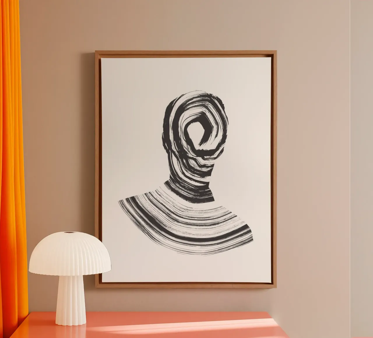 Wervelend portret - Zwart-wit abstracte kunst canvas met Baklijst van Kunst und Kontrast