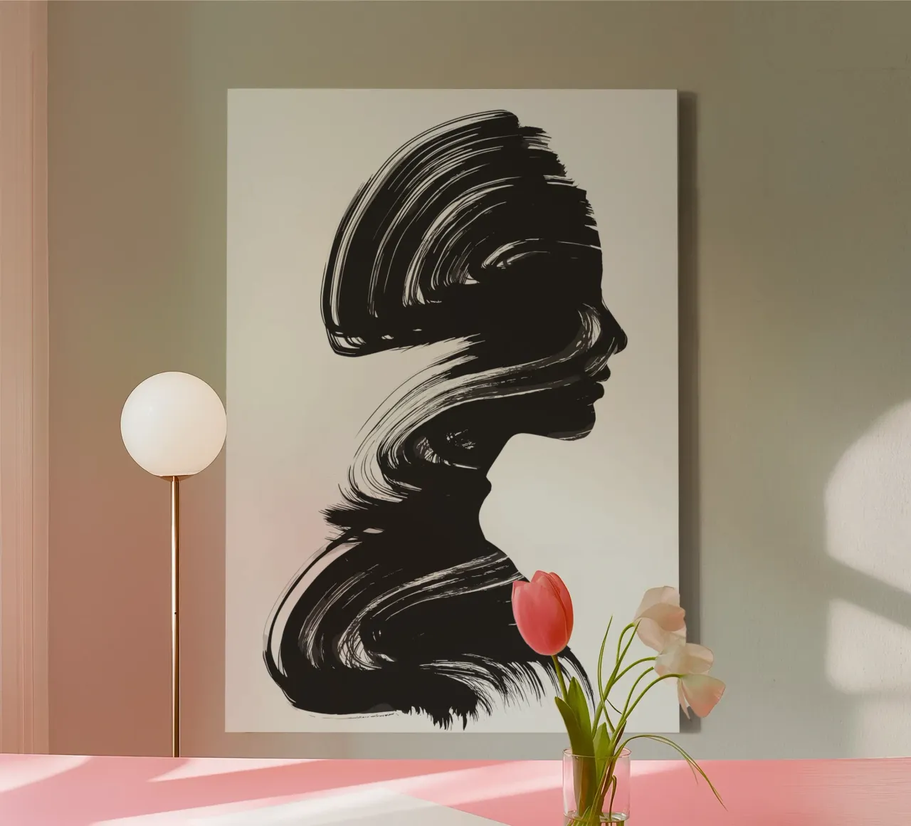 Vloeiend silhouet - Abstracte monochrome kunst canvas met Baklijst van Kunst und Kontrast