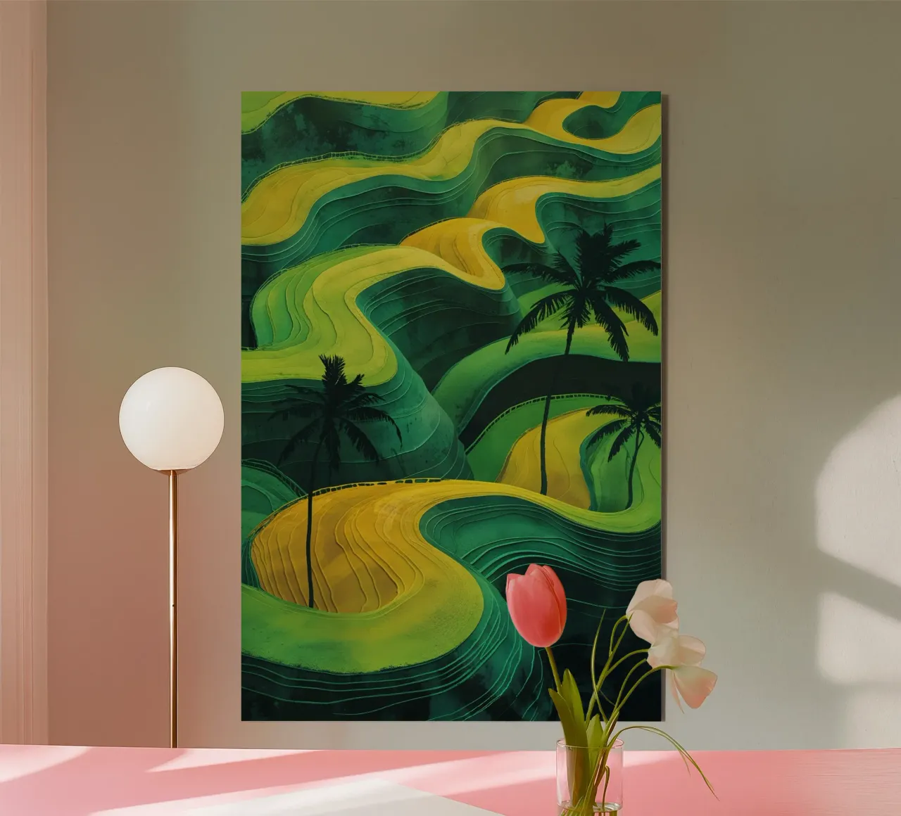Golden Waves of Green Terraces Alu-Dibond von AlbertKlee