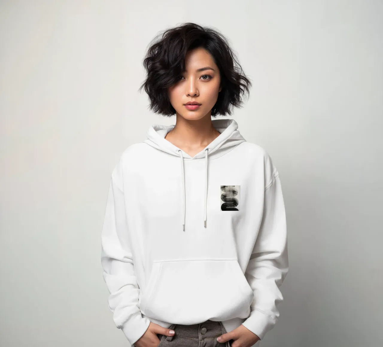 Curve infinite - Astrazione monocromatica felpa con cappuccio da Kunst und Kontrast