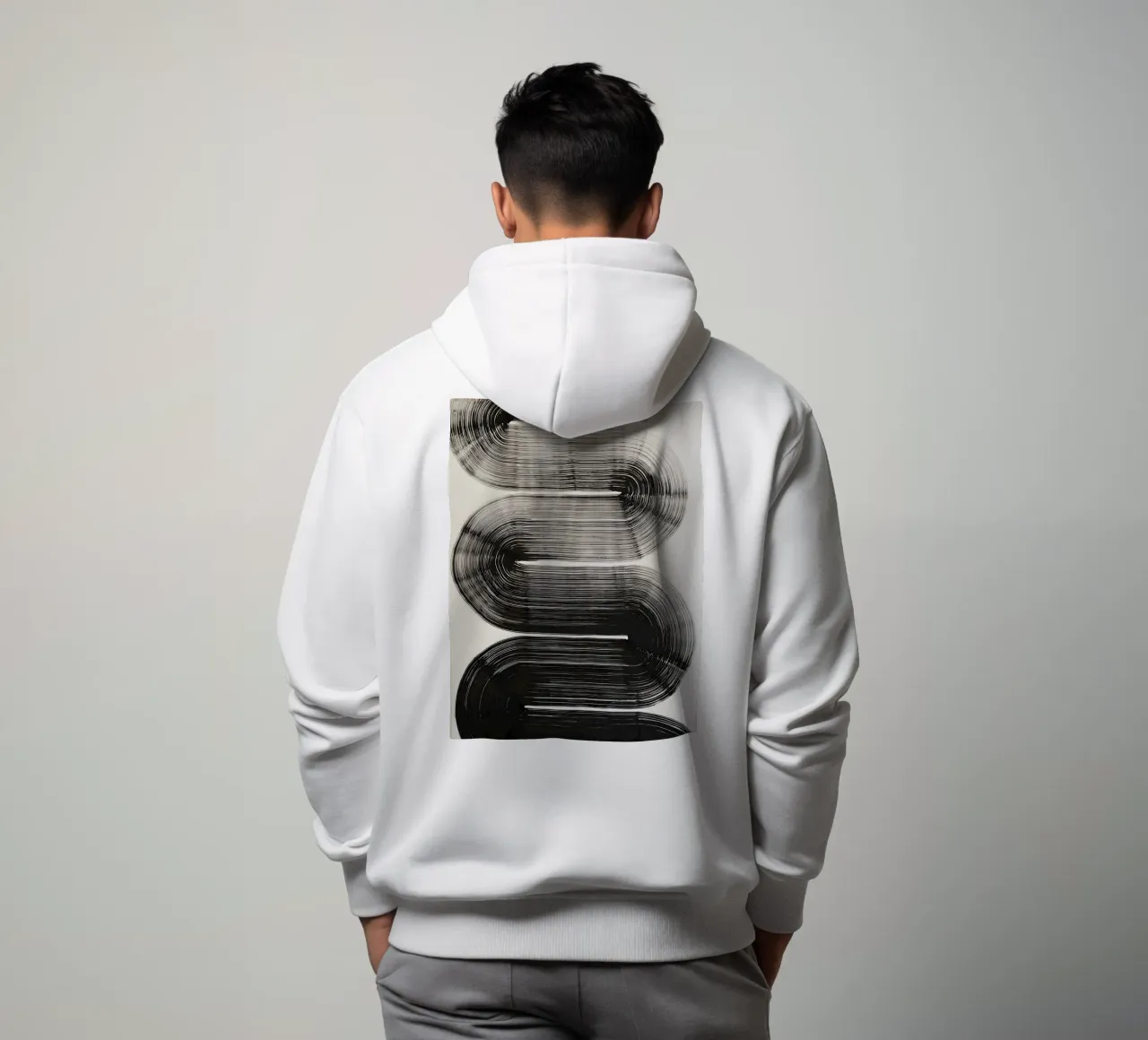 Curve infinite - Astrazione monocromatica felpa con cappuccio da Kunst und Kontrast