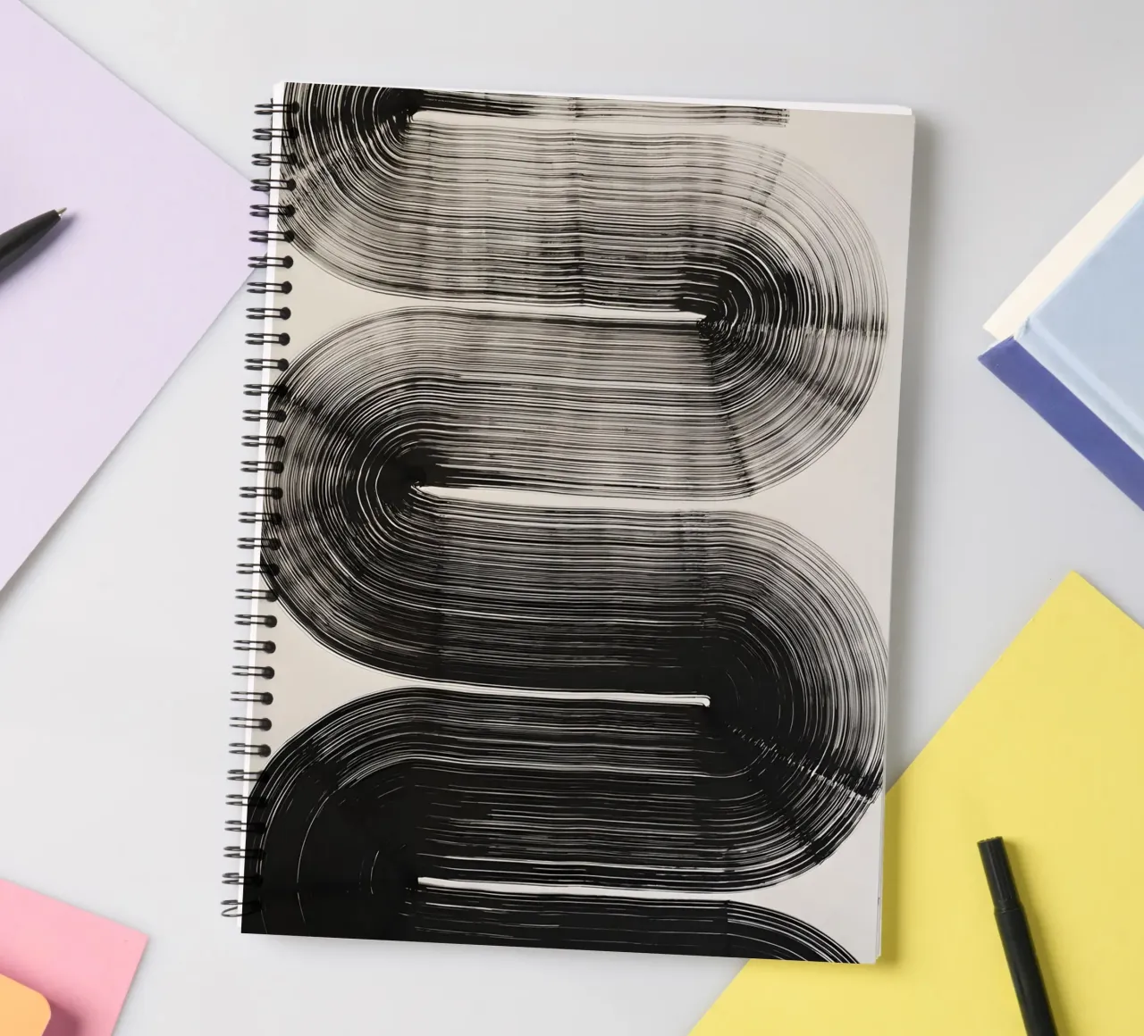 Endless curves - Monochrome abstraction spiral notebook by Kunst und Kontrast
