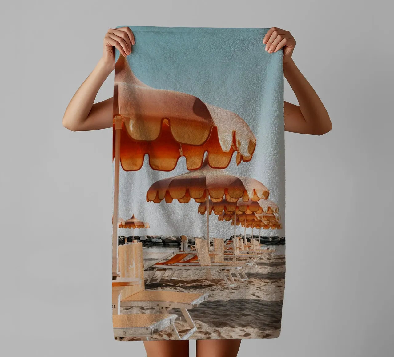 Retro Italian Beach Print, Umbrella Beach Poster towel by TheTravelClub