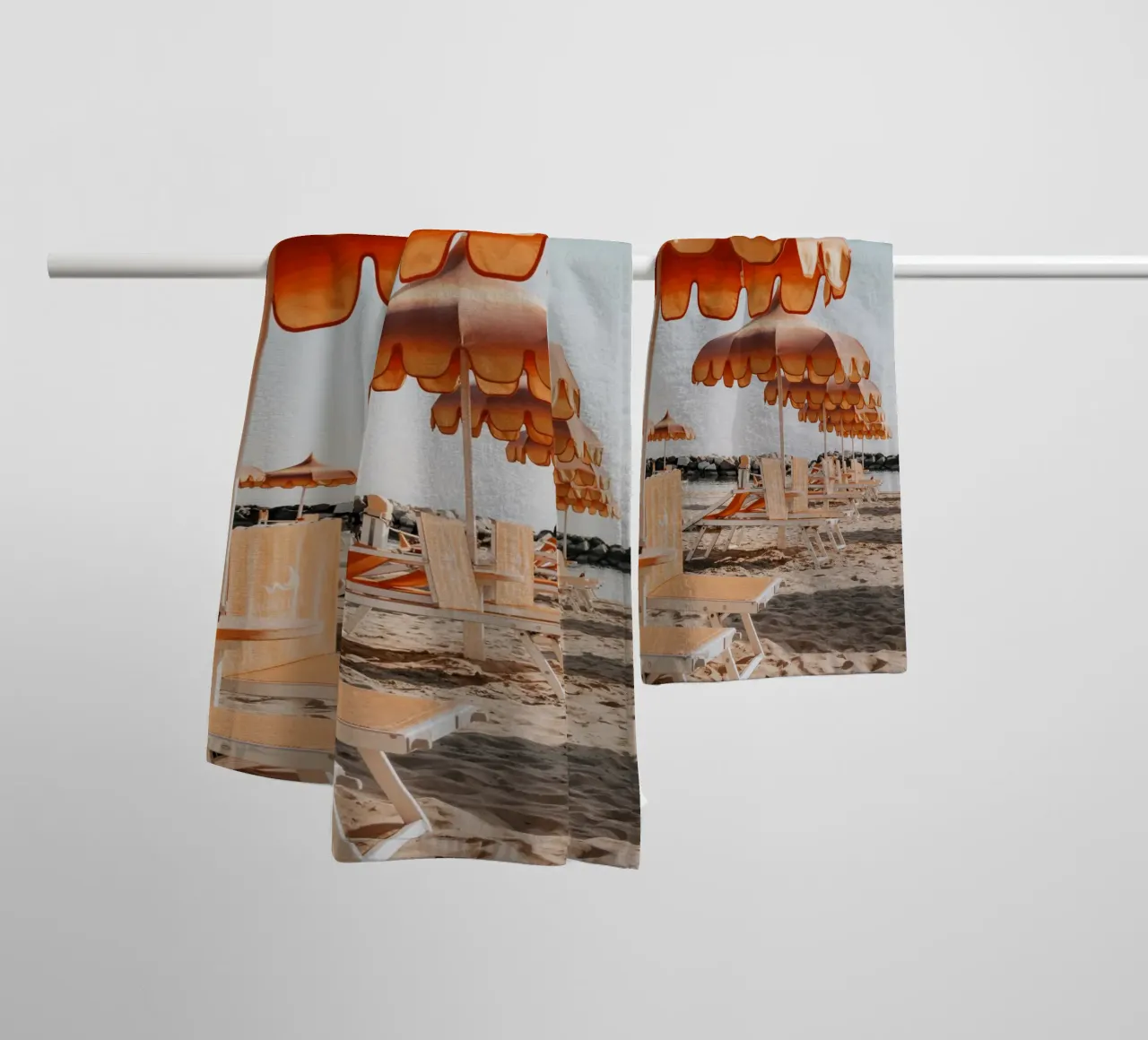 Retro Italian Beach Print, Umbrella Beach Poster towel by TheTravelClub
