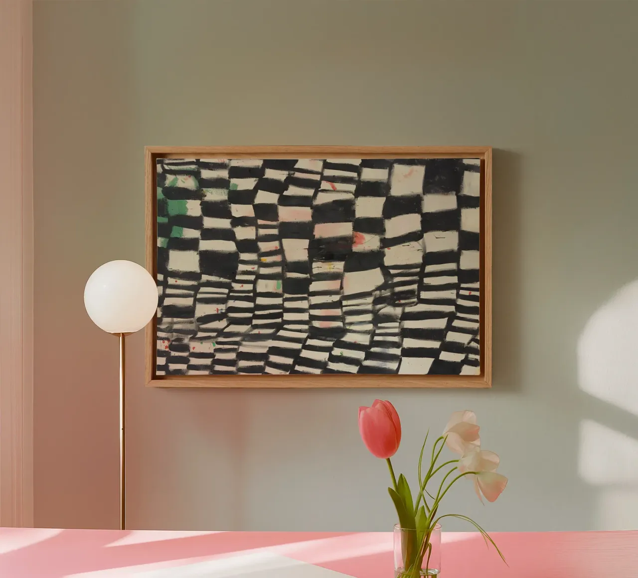 Schachbrett-Muster Leinwand mit Schattenfugenrahmen von Kunst und Kontrast
