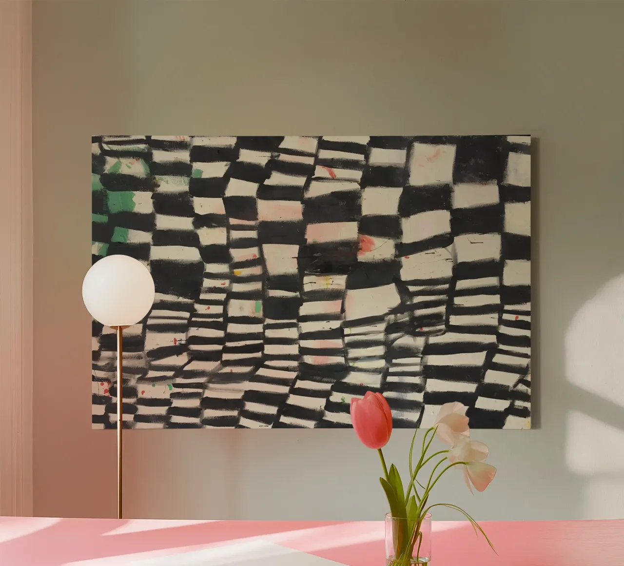 Schachbrett-Muster Leinwand mit Schattenfugenrahmen von Kunst und Kontrast