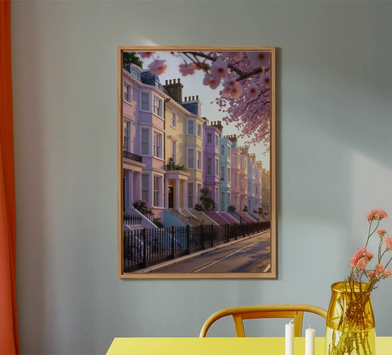 Hyperrealistic pastel charm in Notting Hill pannello forex da AlbertKlee
