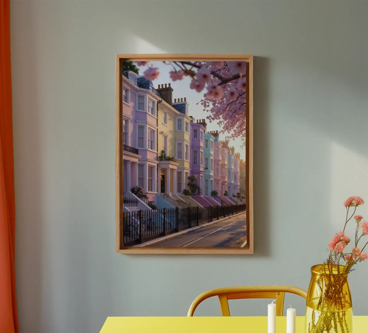 Hyperrealistic pastel charm in Notting Hill canvas van AlbertKlee