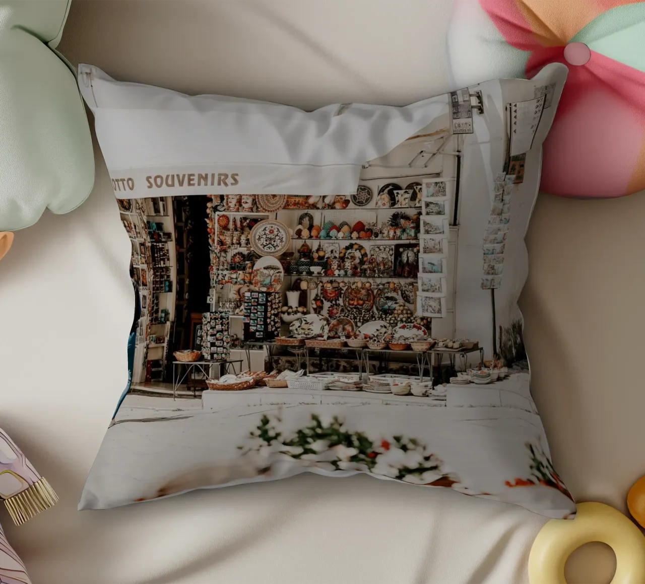Italian Life, Italy Store, La Dolce Vita, Wall Aer Print decorative cushion by TheTravelClub