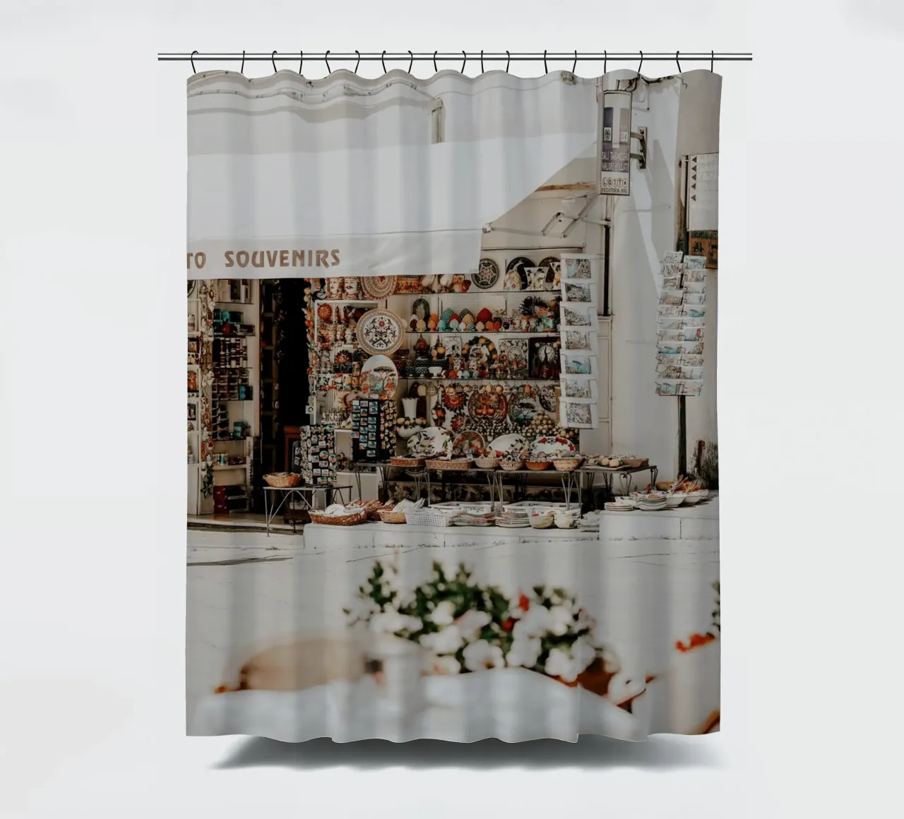 Italian Life, Italy Store, La Dolce Vita, Wall Aer Print shower curtain by TheTravelClub