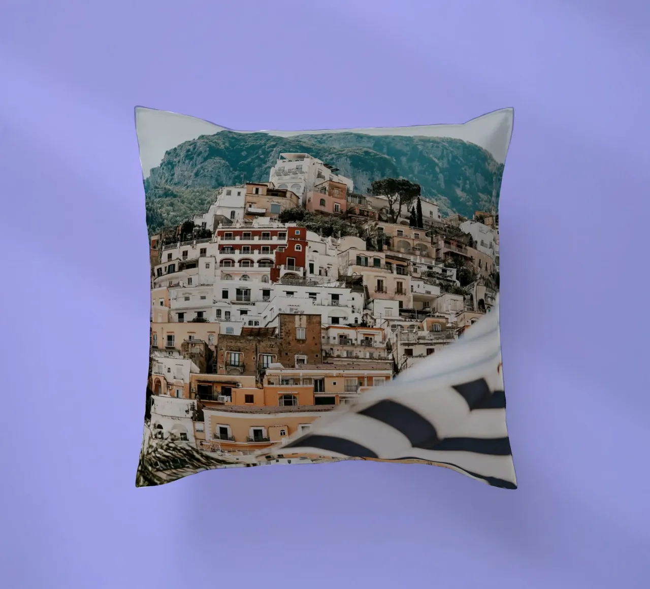 Positano Amalfi Coast Beach, Italian Wall Art Travel Poster decorative cushion by TheTravelClub