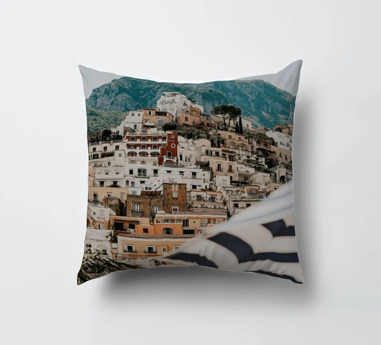 Positano Amalfi Coast Beach, Italian Wall Art Travel Poster decorative cushion by TheTravelClub