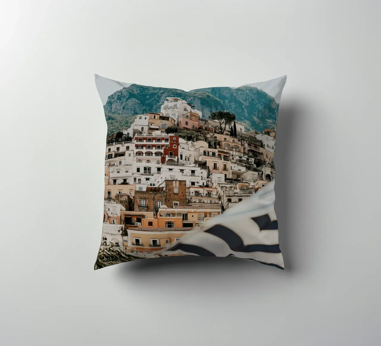 Positano Amalfi Coast Beach, Italian Wall Art Travel Poster decorative cushion by TheTravelClub