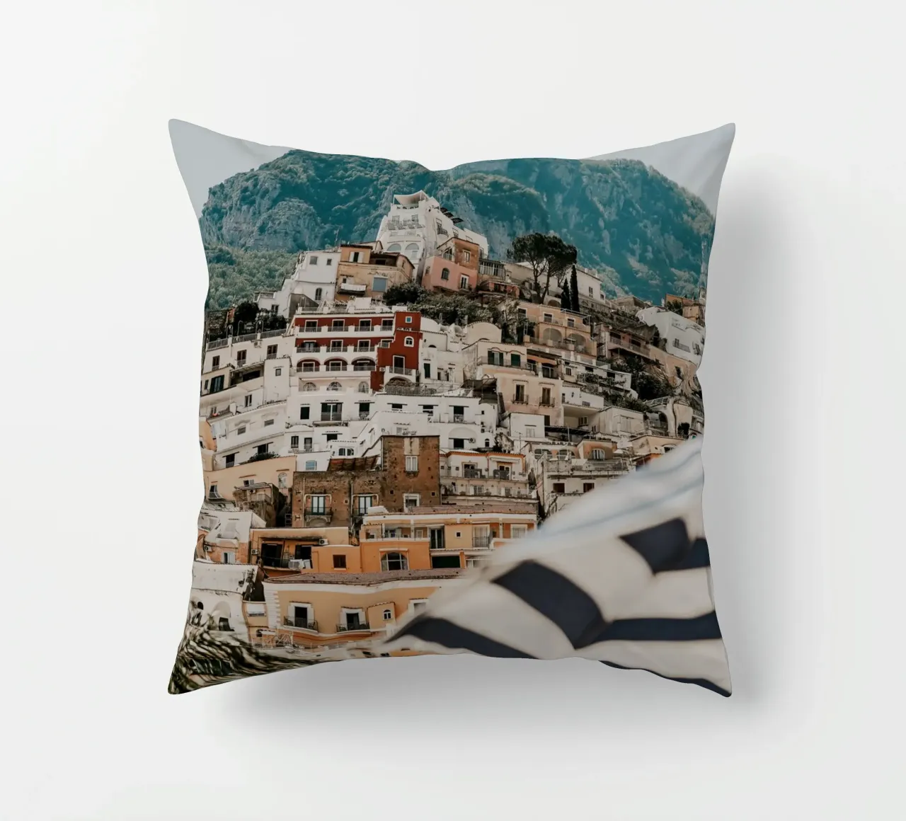 Positano Amalfi Coast Beach, Italian Wall Art Travel Poster decorative cushion by TheTravelClub