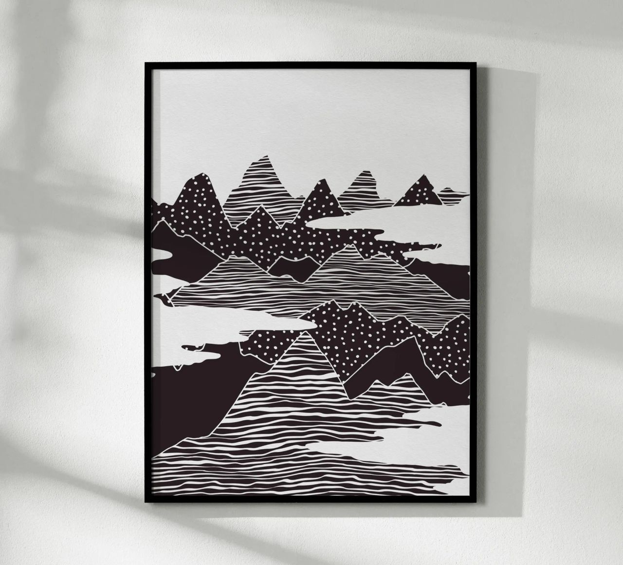 Monochrome abstrakte Berglandschaft Illustration Poster von kookiepixel