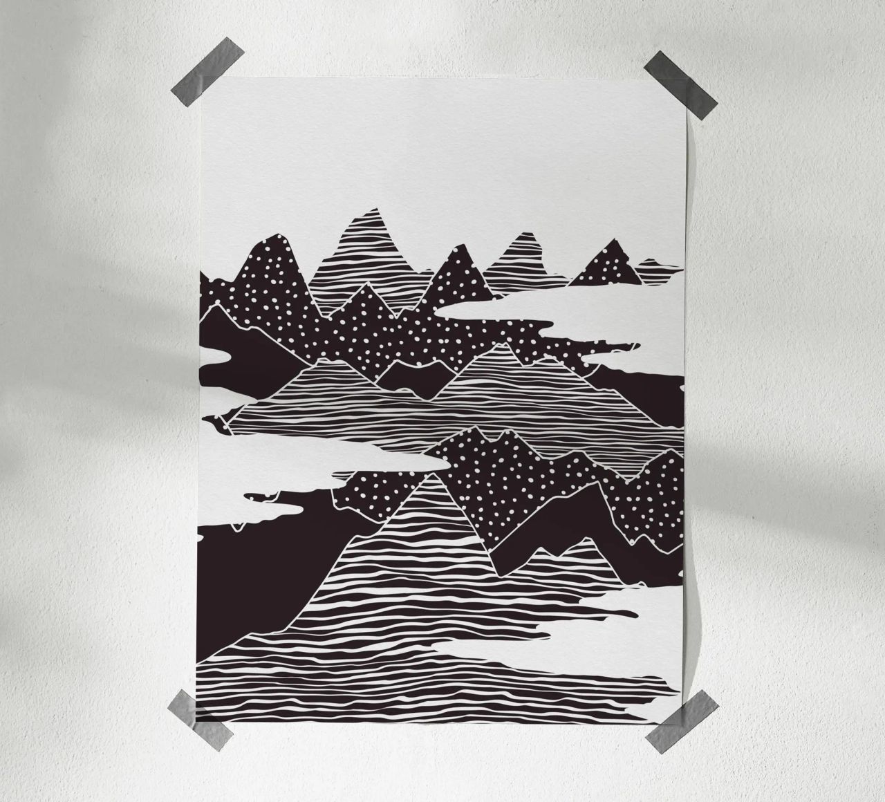 Monochrome abstrakte Berglandschaft Illustration Poster von kookiepixel