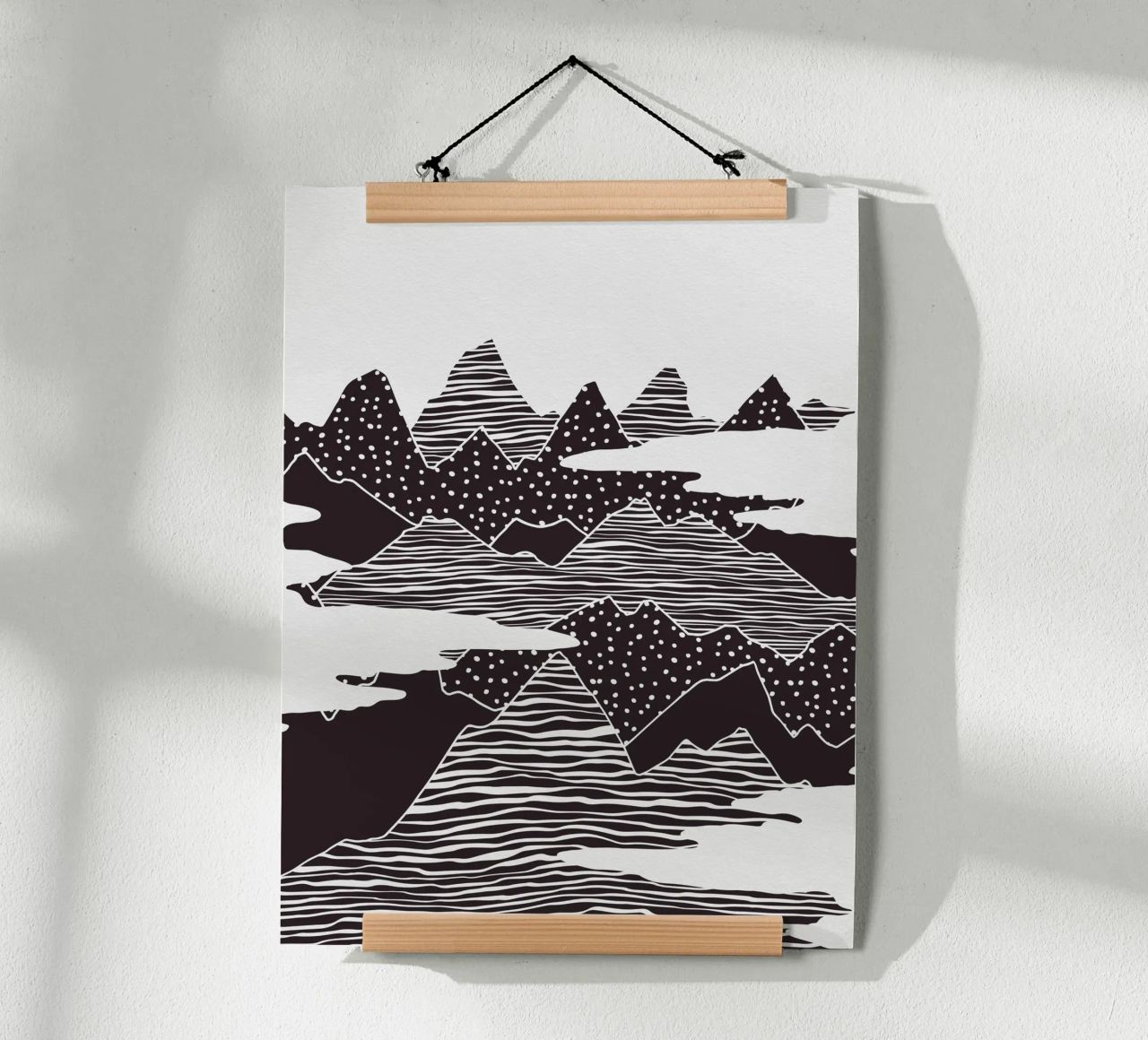 Monochrome abstrakte Berglandschaft Illustration Poster von kookiepixel