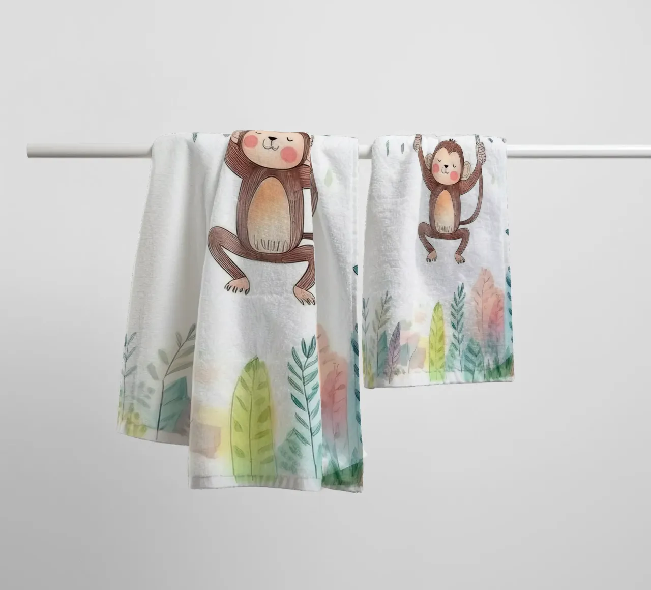 Playful Monkey Swinging in Jungle – Whimsical Nursery Art towel by HoneyDesignsByK