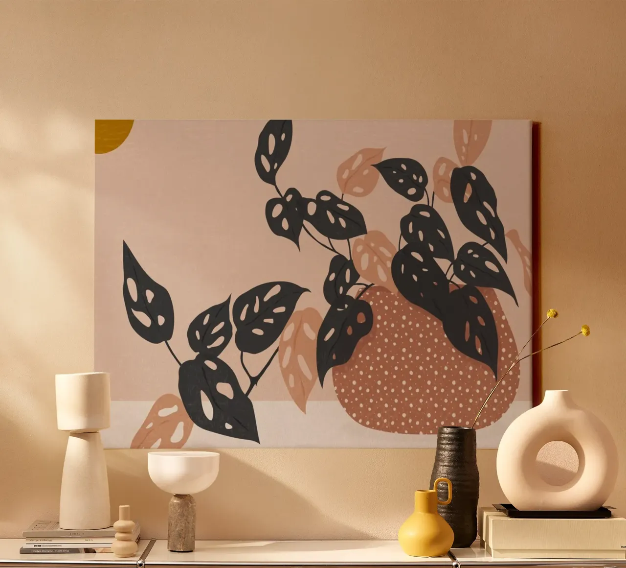 Botanische VI: Apenmaskerplant canvas met Baklijst van kookiepixel