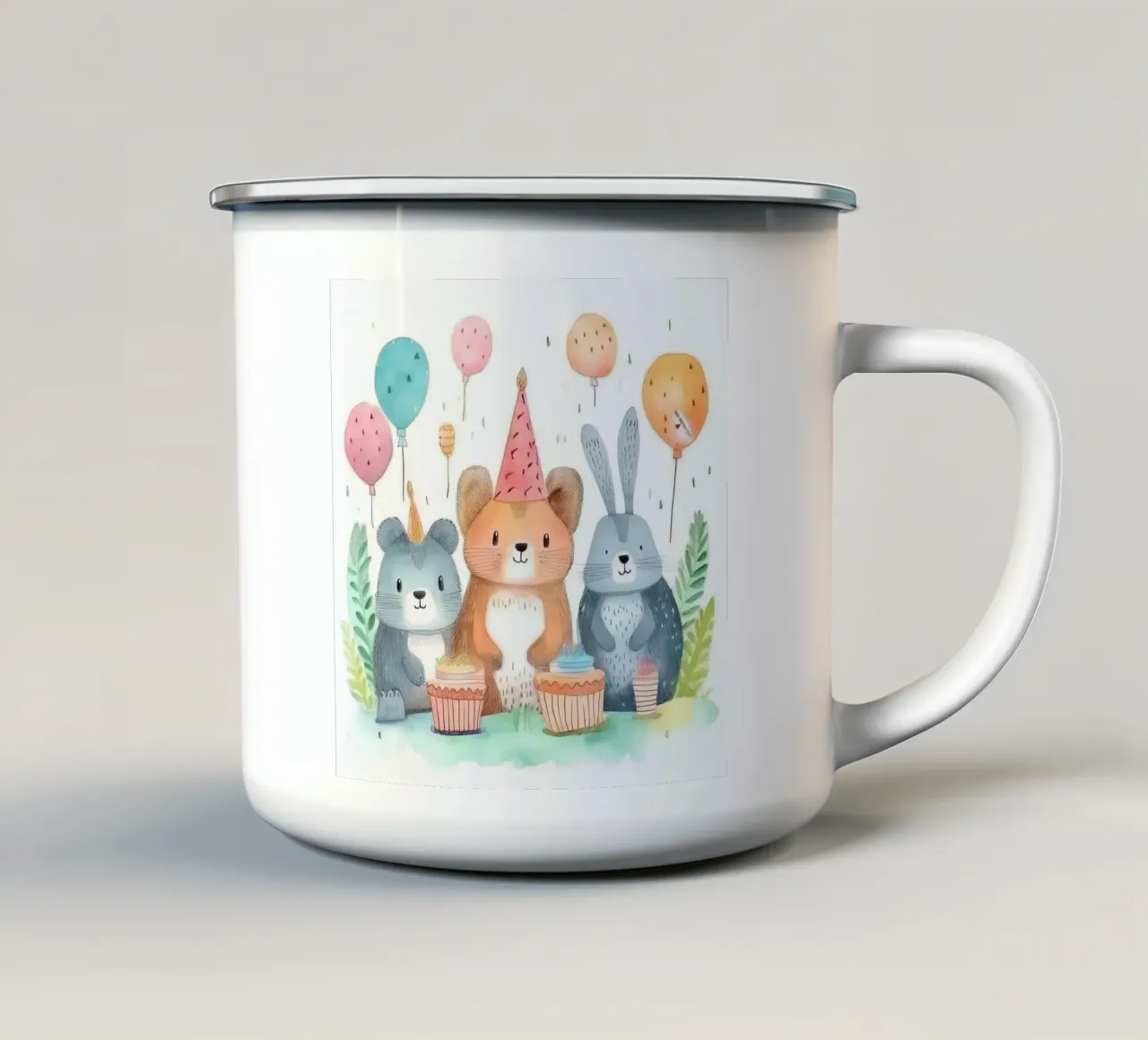 Adorabile festa di compleanno con animali - Stampa di una cameretta stravagante tazza in smalto da HoneyDesignsByK