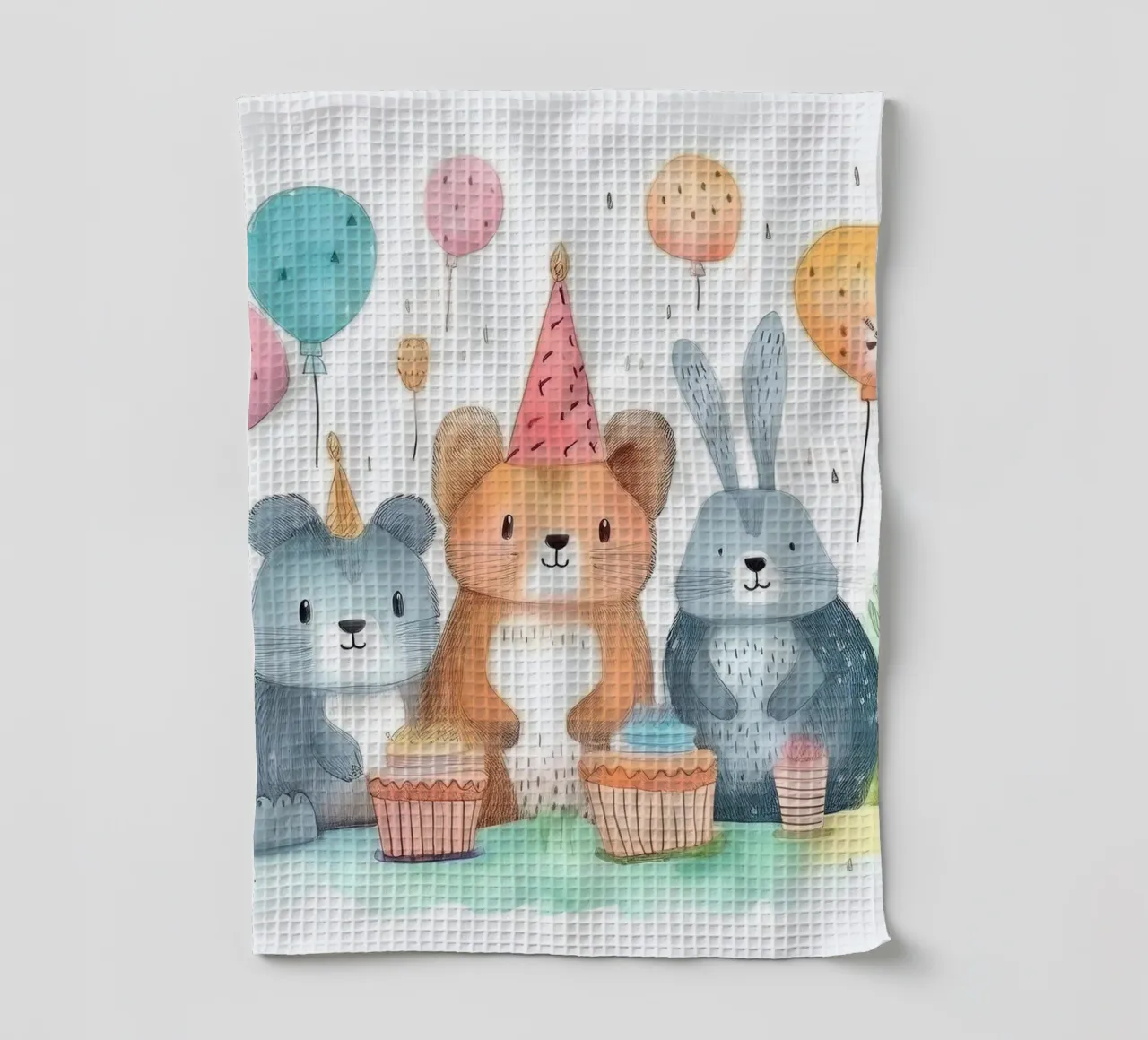 Schattig verjaardagsfeestje met dieren - Whimsical Nursery Print theedoek van HoneyDesignsByK
