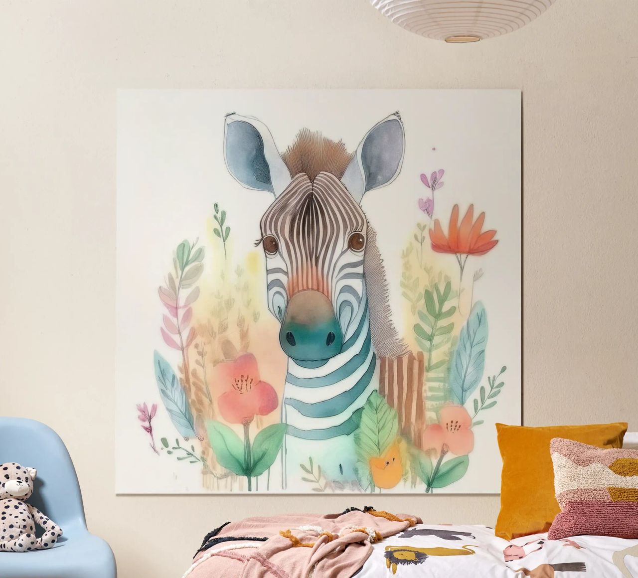Skurriles Zebra im Blumenwunderland - Kinderzimmer Wandkunst Poster von HoneyDesignsByK