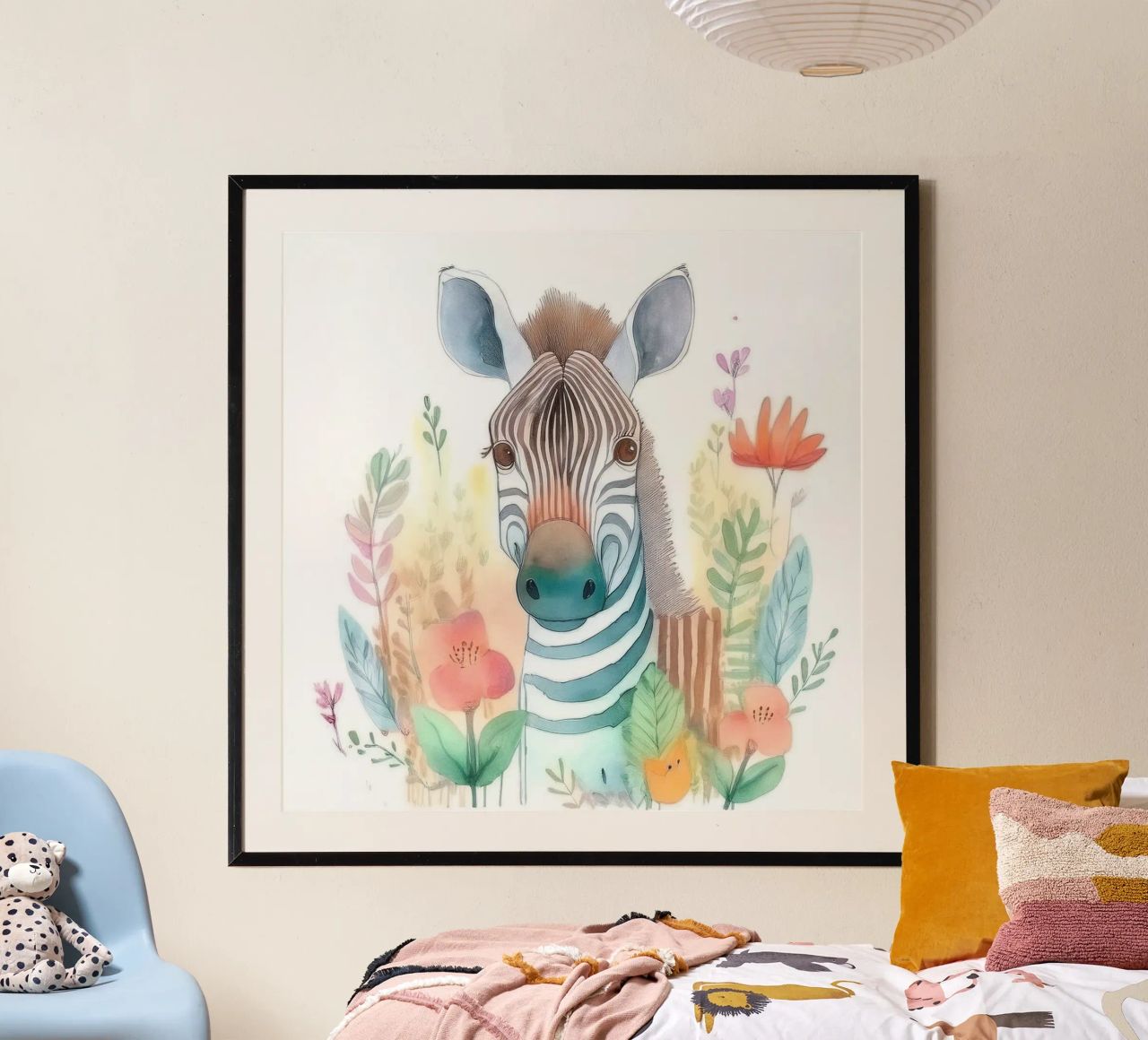 Skurriles Zebra im Blumenwunderland - Kinderzimmer Wandkunst Poster von HoneyDesignsByK