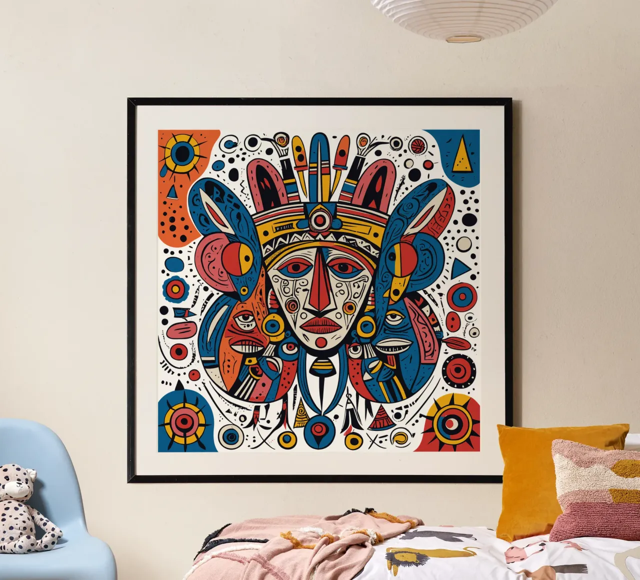 Aztec Mask Graffiti Art poster with aluminum frame by Signorino