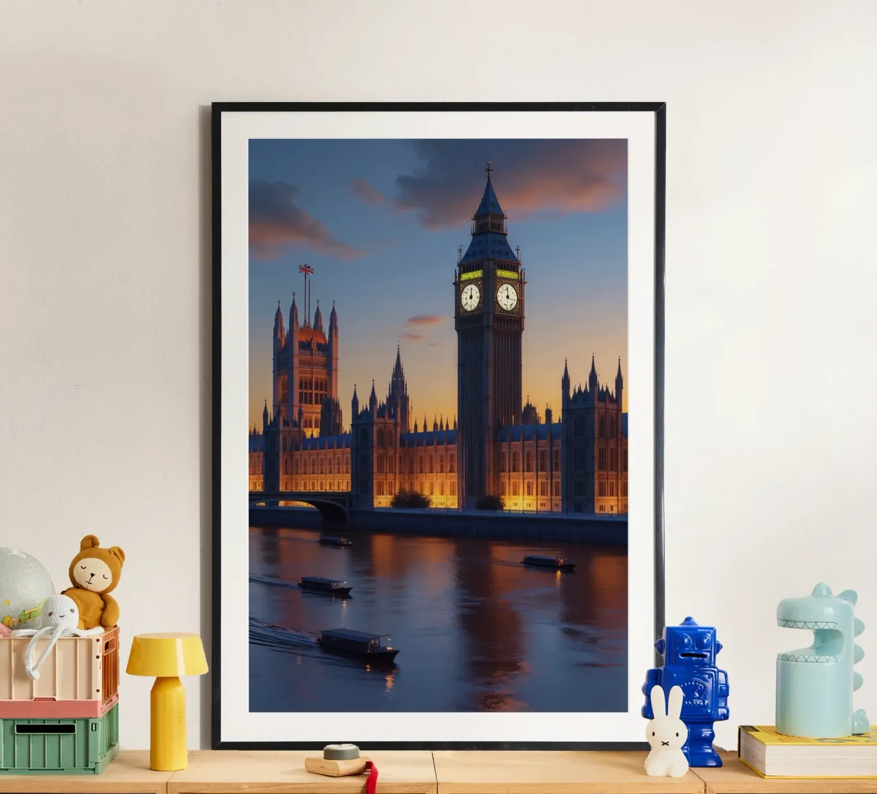 Big Ben at Sunset: A London Landmark Illuminated poster con telaio in plastica da AlbertKlee