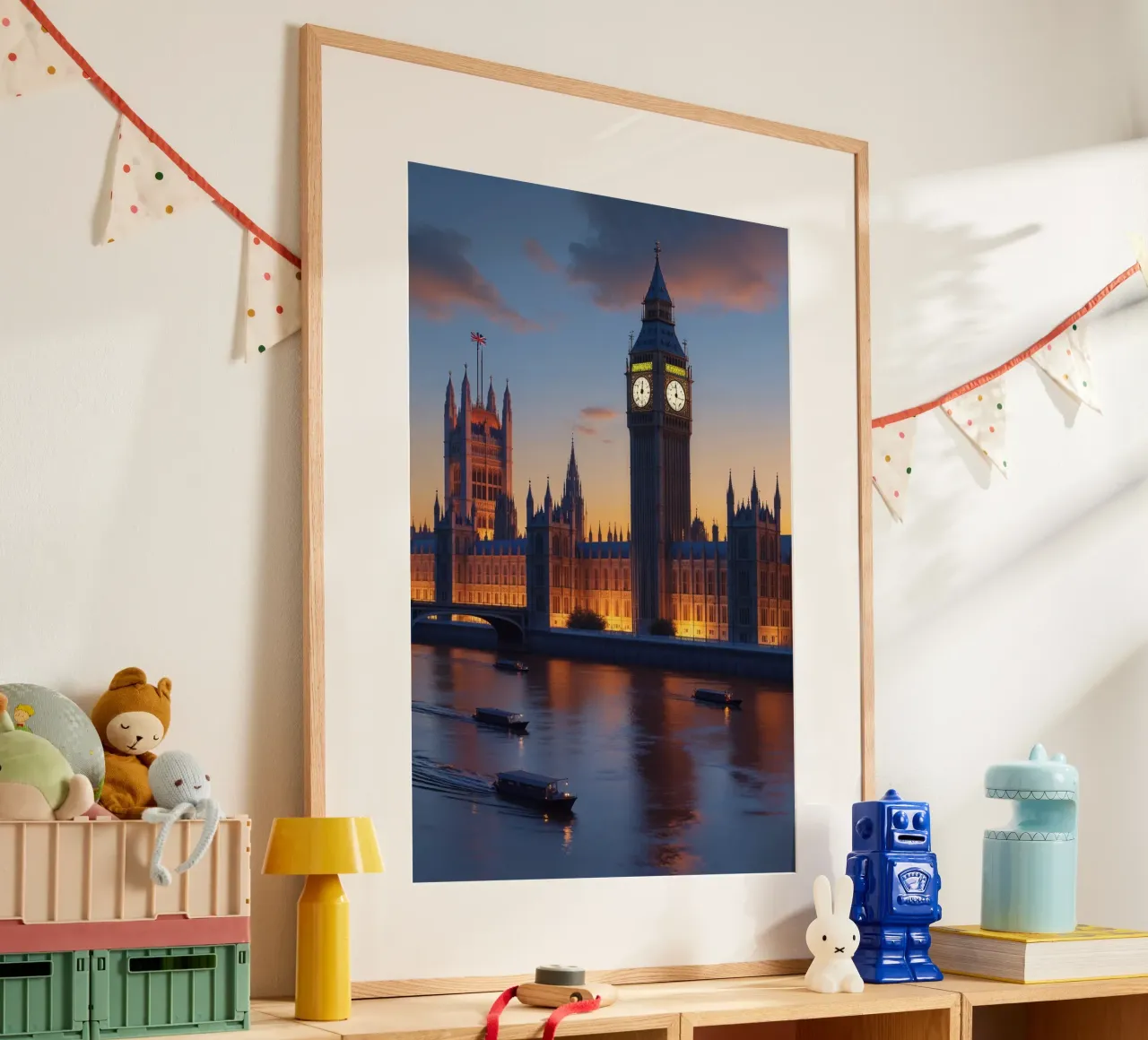 Big Ben at Sunset: A London Landmark Illuminated poster con telaio in plastica da AlbertKlee