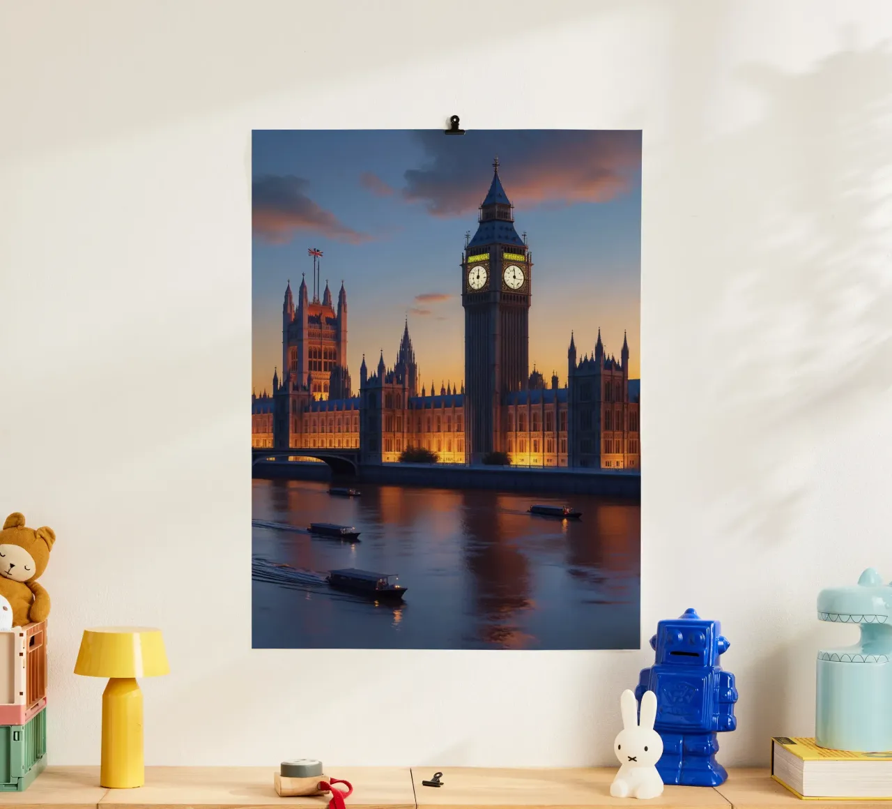 Big Ben at Sunset: A London Landmark Illuminated poster con telaio in plastica da AlbertKlee