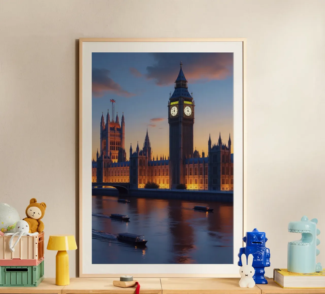 Big Ben at Sunset: A London Landmark Illuminated poster con telaio in plastica da AlbertKlee