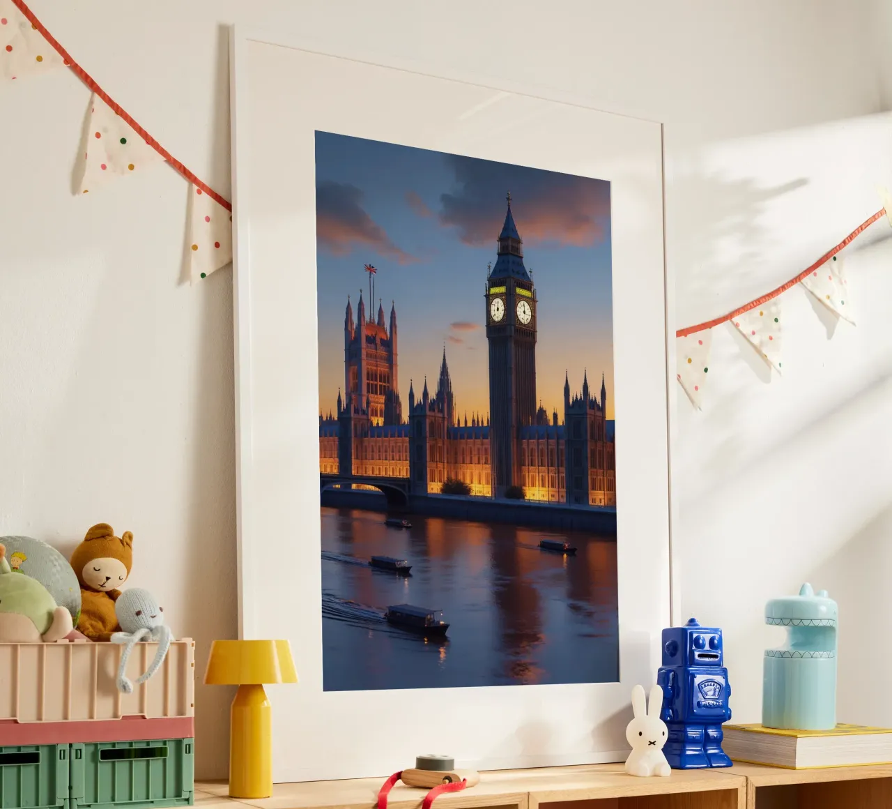 Big Ben at Sunset: A London Landmark Illuminated poster con telaio in plastica da AlbertKlee